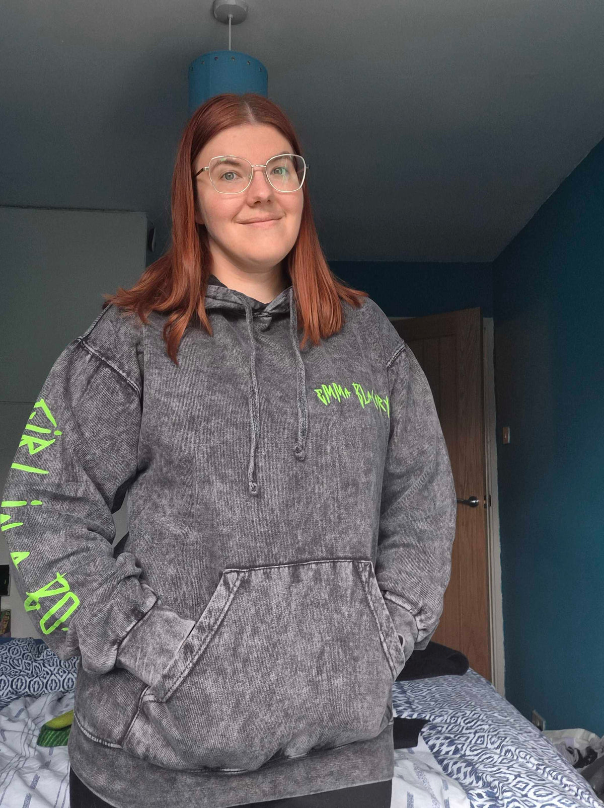 Girl In A Box Green Text Wash-Look Hoodie